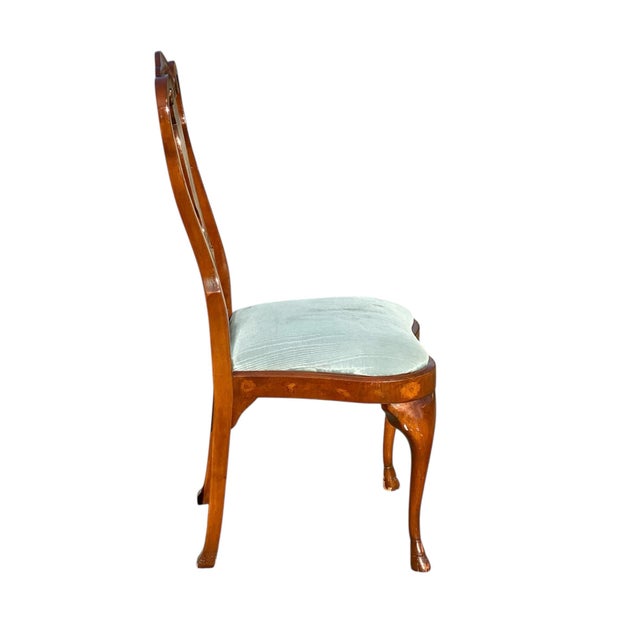 Vintage Trouvailles Marquetry Desk Chair With Unique Bird & Moth Inlay For Sale - Image 9 of 12