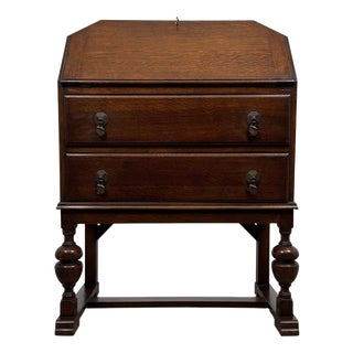 Antique Early 20th Century English Oak Bureau For Sale