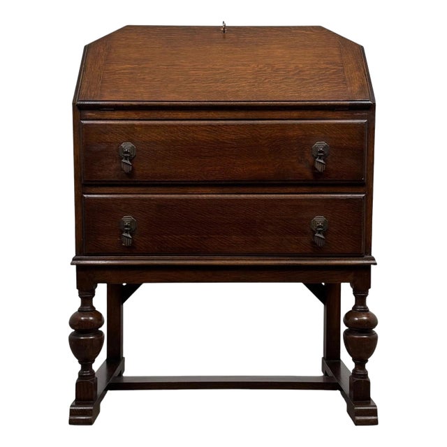 Antique Early 20th Century English Oak Bureau For Sale