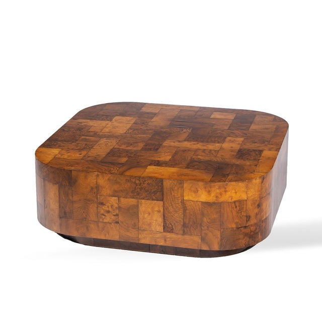 Wood Paul Evans for Directional Mid Century Patchwork Burlwood Coffee Table For Sale - Image 7 of 7