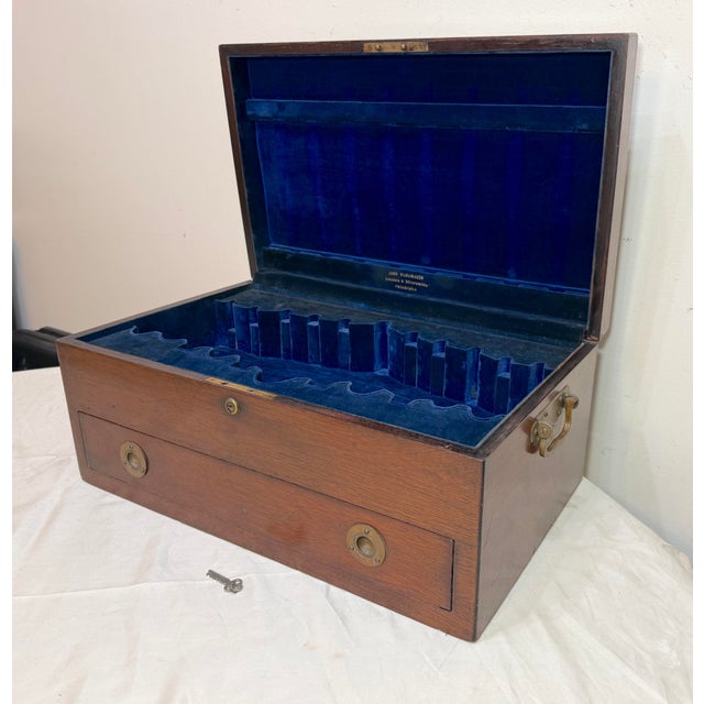Up for sale is a very high quality and large handmade antique late 19th century wooden silverware box designed by the...
