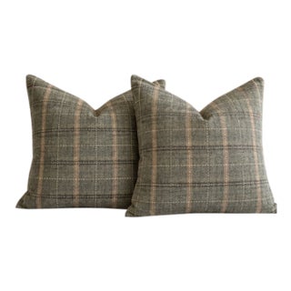 Mulberry Wool Plaid 22” Down-Filled Pillows – 22" Pair For Sale