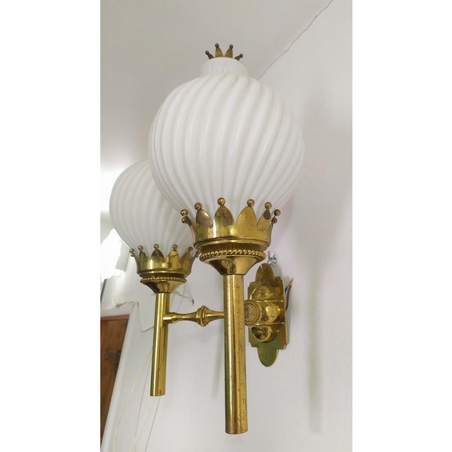Large Wall Light in Glass and Brass by Angelo Lelli for Arredoluce, 1961 For Sale - Image 10 of 15