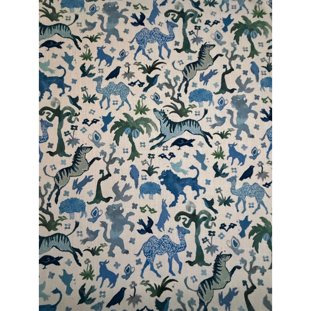 Schumacher Schumacher Beasts Indoor/Outdoor Blue and Green Fabric 5 7/8 Yards For Sale - Image 4 of 5