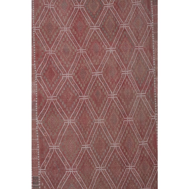 Brick Red Mid Century Diamond Turkish Kilim Runner Rug For Sale - Image 8 of 13