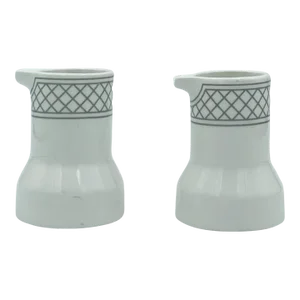 Pair of Vintage Shenango China Restaurant Ware White Creamers Gray Lattice