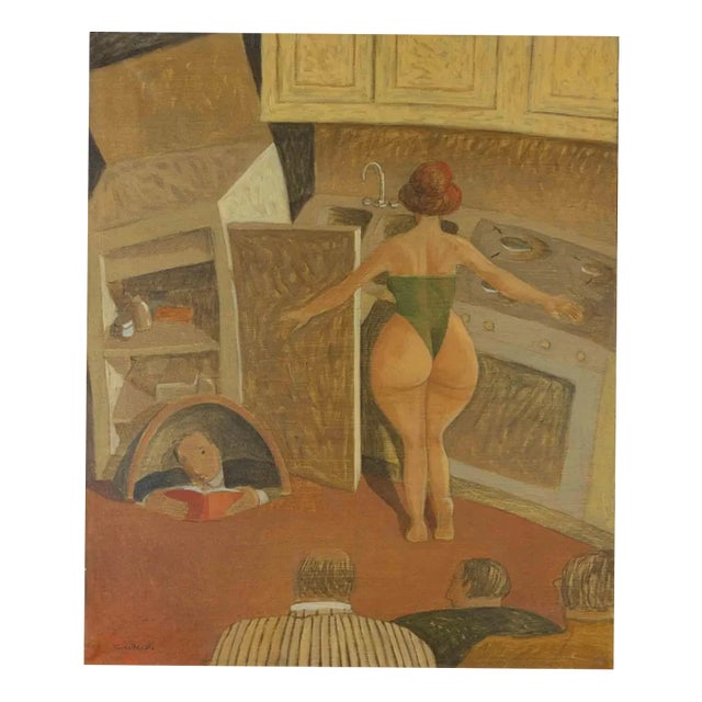 Alberto Gallerati, Theater in the Kitchen, Oil on Canvas, 1970s For Sale