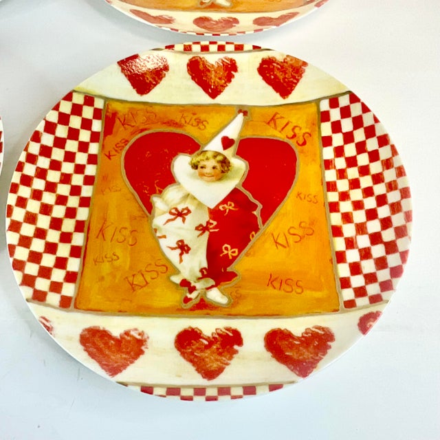 1970s Vintage Boho Chic Valentine Child Clown Heart Salad Plates - Set of 4 For Sale - Image 6 of 7