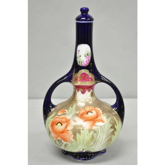 Antique Royal Nippon Hand Painted Nishiki Cobalt Blue Floral Vase With Stopper For Sale - Image 10 of 17