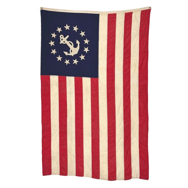 Textile Large Modified Vintage Cotton Flag With New Yacht Ensign Emblem For Sale - Image 7 of 8
