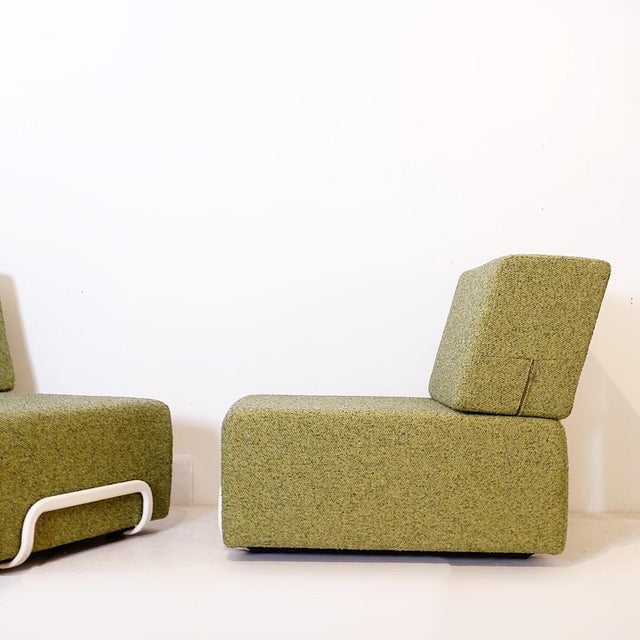 Metal Lounge Chairs with White Metal Frames and Mottled Green Upholstery, 1960s, Set of 2 For Sale - Image 7 of 9