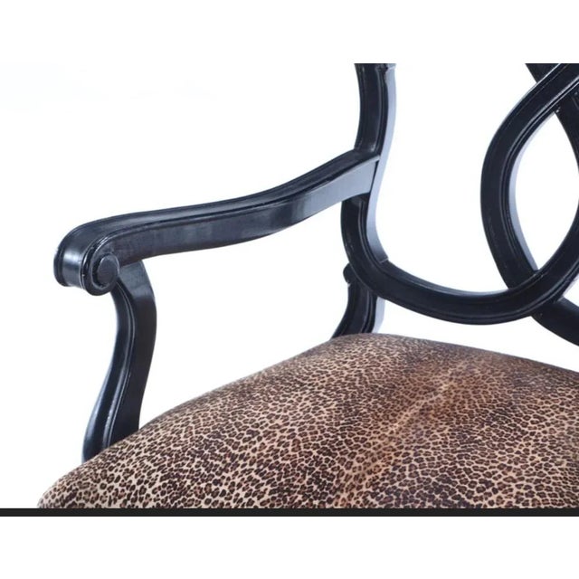 Black Ebonzied French With Faux Leopard Upholstery Venetian Style Dining Chairs Possibly by Jansen For Sale In New York - Image 6 of 7
