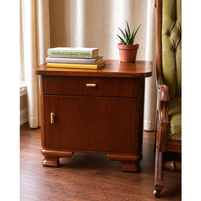 Restored 1940s German Nachtkommode Bedside Cabinet With Original Factory Inspection Label For Sale - Image 6 of 6