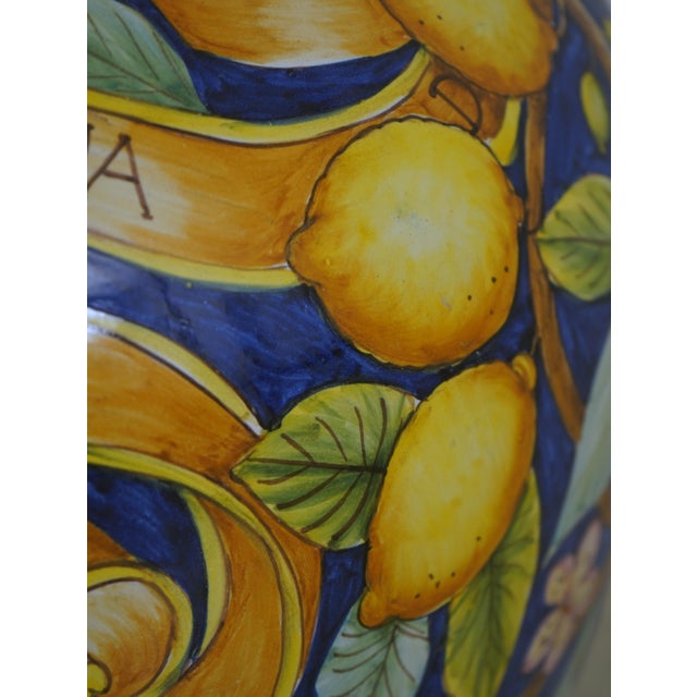 Majolica Large Italian Lemon & Leaf Vase W. Handles For Sale - Image 11 of 13