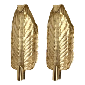 Set of Two Mid-Century Modern Gold Leaf Murano Glass Wall Sconce