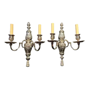 1900s Caldwell Silver Plated Engraved Sconces