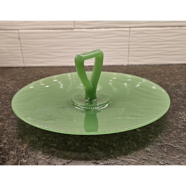 Vintage 1950’s, Green Jadeite, Northwood Co., Tid-Bit Server. For Sale - Image 4 of 11