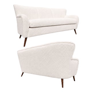 Brazilian Modern Sofa in Off-White Bouclé & Caviuna by Forma, Brazil, 1960s — Lot 51b For Sale