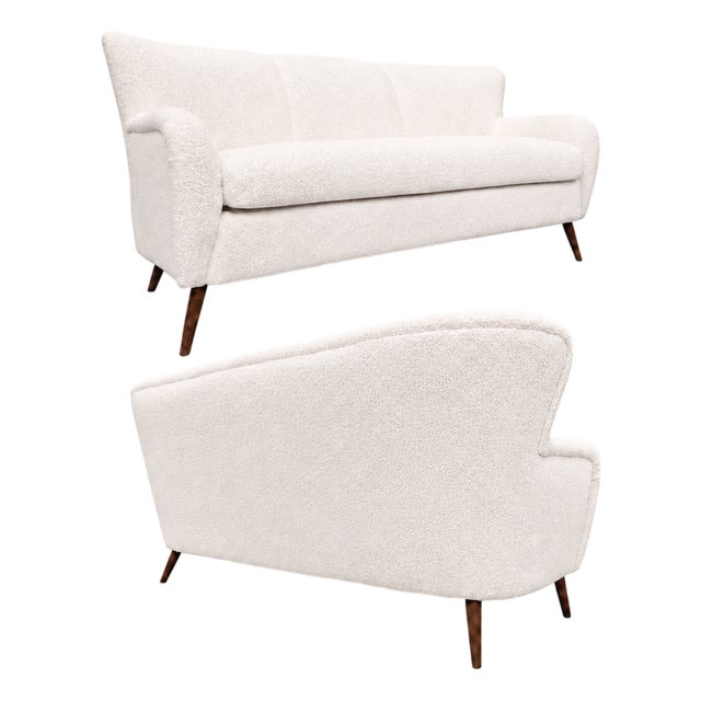 Brazilian Modern Sofa in Off-White Bouclé & Caviuna by Forma, Brazil, 1960s — Lot 51b For Sale