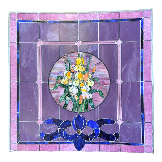 Antique Stain Leaded Floral Glass Window Church For Sale