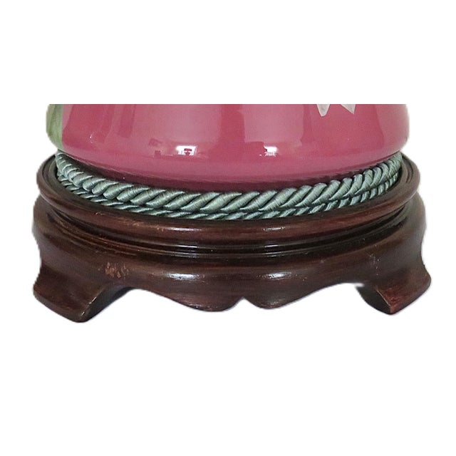 Pink Pair of Chinoiserie Ginger Jar Table Lamps With Birds Flowers Butterflies Dragonflies For Sale - Image 8 of 9