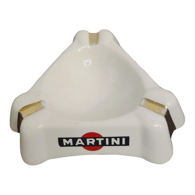Vintage 1950s MCM "Martini" Triangular Ashtray Catchall Half Porcelain Gold Gilt Made in Badonviller France For Sale