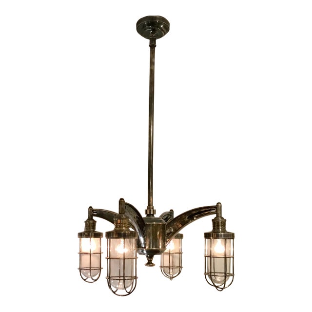 Modern Four Light Aged Nickel Finish Maritime Chandelier For Sale