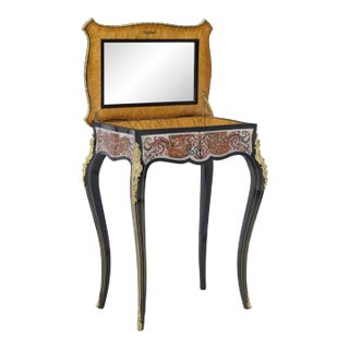 19th Century French Napoleon III Period Gilt Bronze Boulle Marquetry Ebonized Vanity Table For Sale