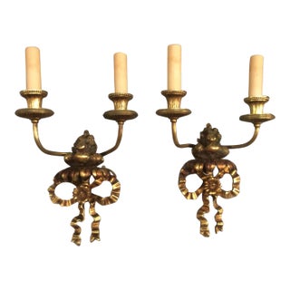 Gilt Bronze Fruit & Bow Wall Sconces - a Pair For Sale