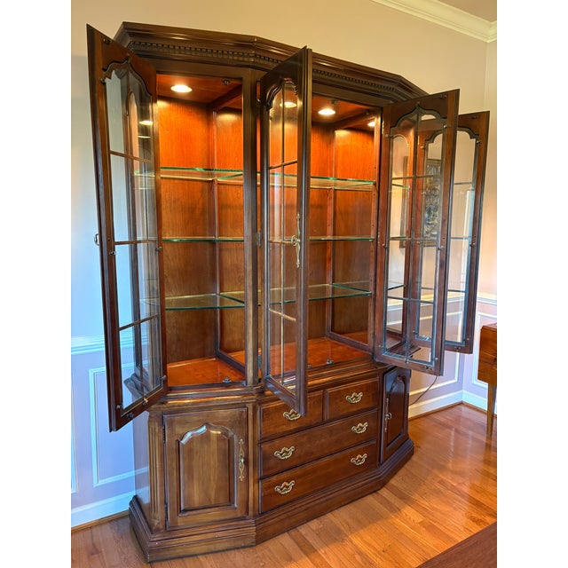 Solid Cherry China Hutch 2 pc- Excellent condition, original owner (with receipt) only moved once. Heavy beveled glass...