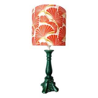 Vintage Green Ceramic Lamp and Custom-Made Lampshade, 1950s For Sale