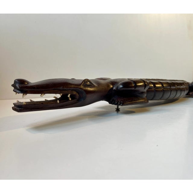 Large Vintage Hand-Carved Dark Wood Crocodile, 1970s For Sale - Image 3 of 11