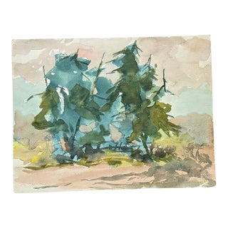 Vintage Original Double-Sided Landscape Watercolor Painting 1970s For Sale