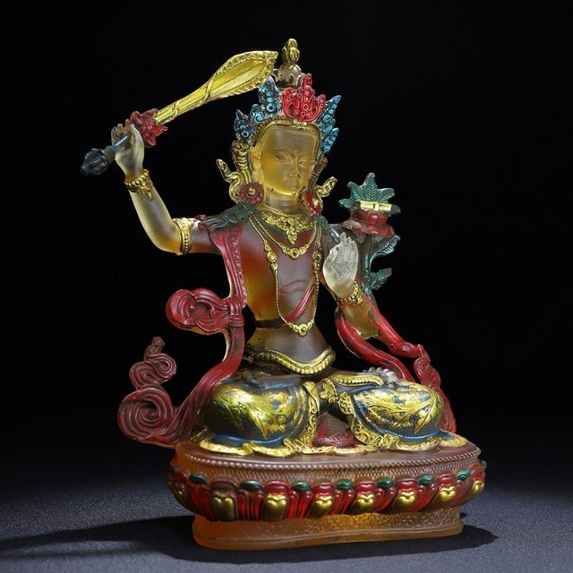 Late 19th Century Vintage Liuli Glass Manjushri Bodhisattva Sculpture For Sale - Image 5 of 10