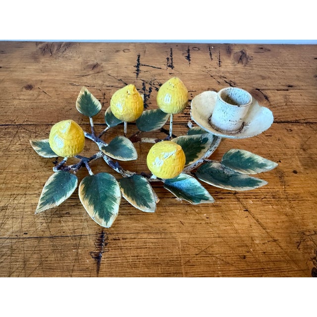 Mid 20th Century Vintage Tole Peinte Lemon Branch Candle Holders- Set of 3 For Sale - Image 5 of 16