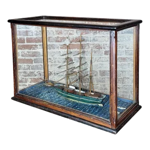 19th Century American Sail Ship in Mahogany Glass Case