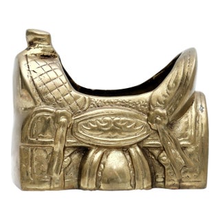 Vintage Brass Saddle Planter: Farmhouse Decor For Sale