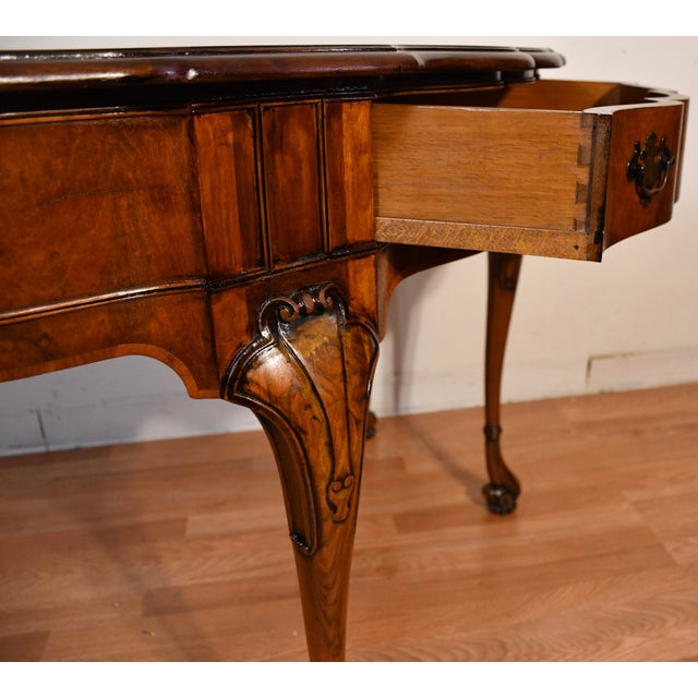 1920 Antique English Regency Burl Walnut Console Table One Drawer Accent Table For Sale - Image 9 of 15