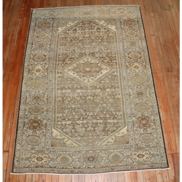 Textile Zabihi Collection Persian Hamedan Neutral Color Accent Rug For Sale - Image 7 of 10