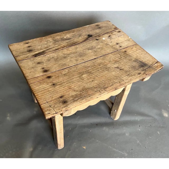 Great little 19th-century continental stripped-pine side table with through-tenon construction.