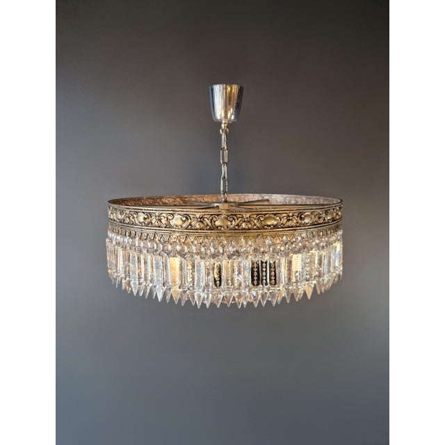 Antique Restored Baroque Crystal Plafonnier Brass Ceiling Chandelier For Sale - Image 13 of 13