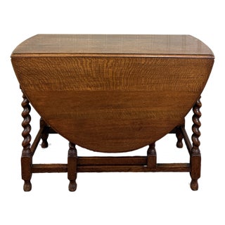 Antique English Large Table Drop Leaf Gateleg Barley Twist Oak Oval C. 1920-30s For Sale