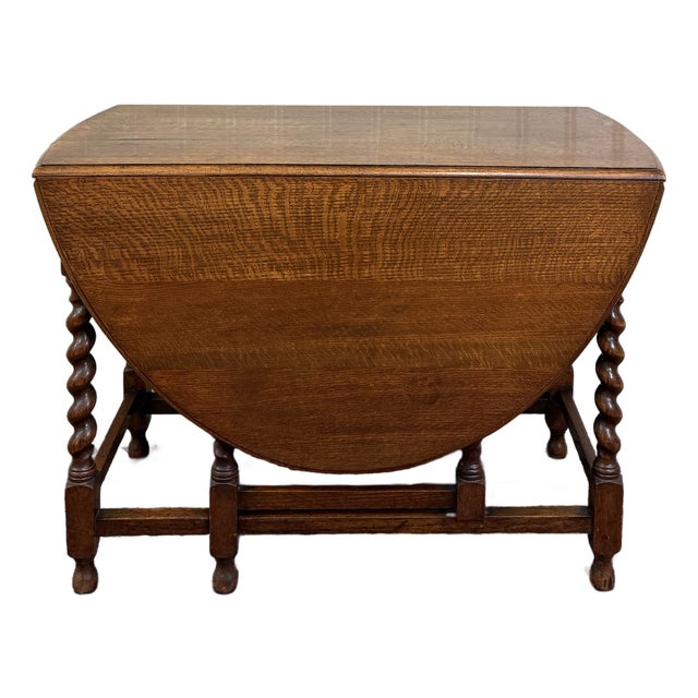 Antique English Large Table Drop Leaf Gateleg Barley Twist Oak Oval C. 1920-30s For Sale