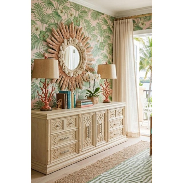 Vintage Drexel Fretwork Faux Bamboo Handles Off White 9 Drawer Palm Beach Regency Dresser For Sale - Image 13 of 14