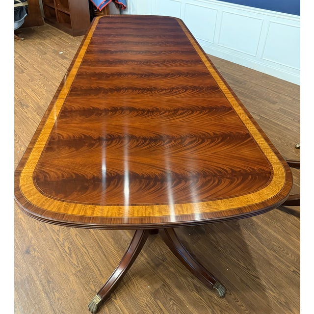 Traditional Georgian Style Multi-Banded Mahogany Dining Table by Leighton Hall - Showroom Sample For Sale - Image 3 of 16