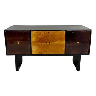 Italian Art Deco Sideboard with Parchment Leather and Ebonized Wood, 1950s For Sale