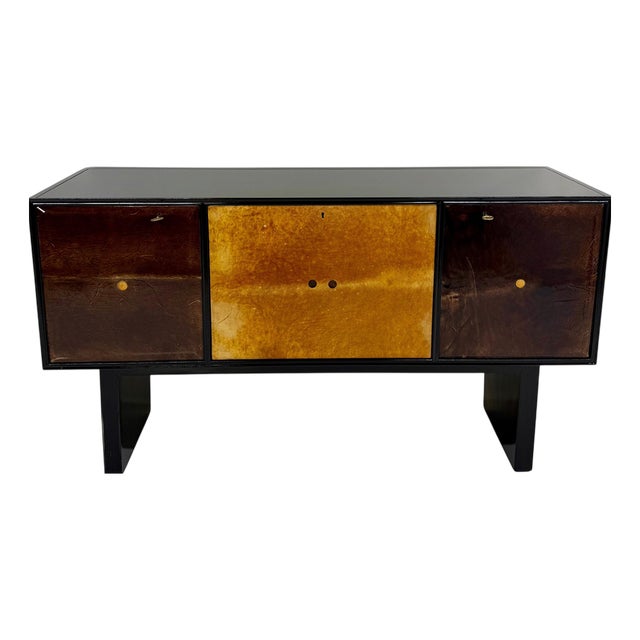 Italian Art Deco Sideboard with Parchment Leather and Ebonized Wood, 1950s For Sale