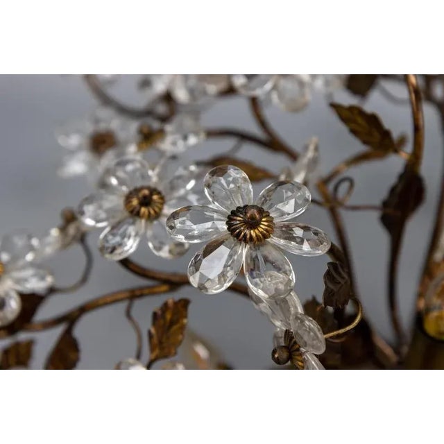 Large Italian Hollywood Regency Crystal Glass Flower Ceiling Light, 1950s For Sale - Image 16 of 18