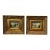 Pair of Vintage European Street Scene Oil Paintings on Board – Miniature Impressionist Art in Ornate Gilt Frames For Sale