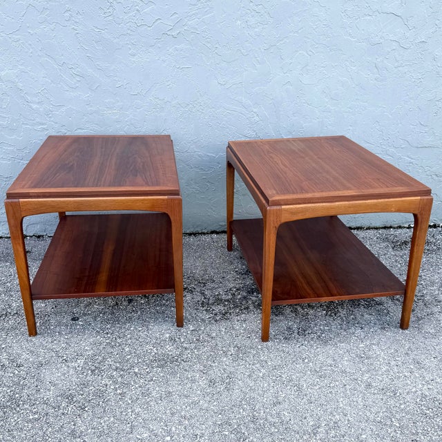 Wood Mid Century Modern “Rhythm” Walnut Side Tables by Lane - A Pair For Sale - Image 7 of 10